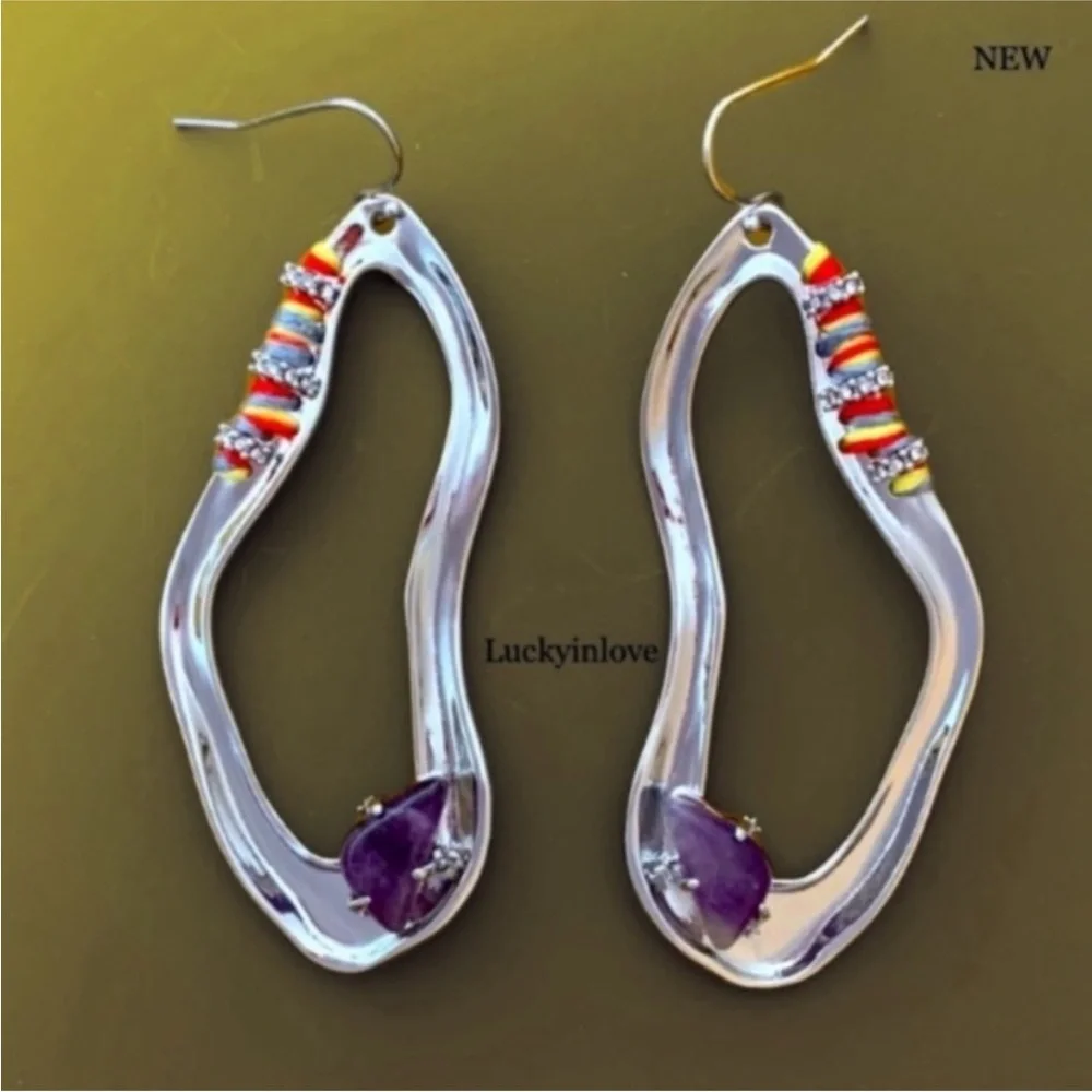 ALEXIS BITTAR • Silver Amani Thread Wrapped Sculpted Drop Amethyst Hoop Earrings